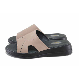 Бежови дамски чехли, естествена кожа - ежедневни обувки за лятото N 100023403