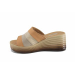 Бежови дамски чехли, естествена кожа - всекидневни обувки за лятото N 100023404