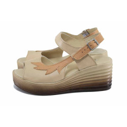Бежови анатомични дамски сандали, естествена кожа - ежедневни обувки за лятото N 100023405