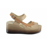 Бежови дамски сандали, естествена кожа - ежедневни обувки за лятото N 100023405