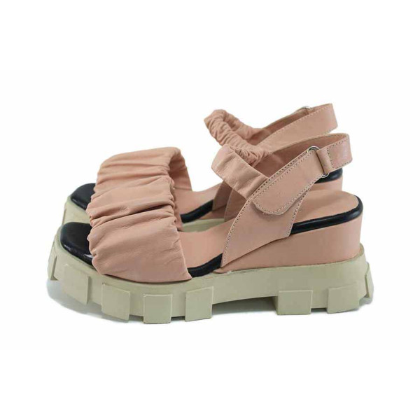 Розови дамски сандали, естествена кожа - ежедневни обувки за лятото N 100023425