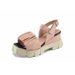 Розови дамски сандали, естествена кожа - ежедневни обувки за лятото N 100023425