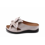 Розови дамски чехли, естествена кожа - всекидневни обувки за лятото N 100023424