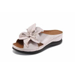 Розови дамски чехли, естествена кожа - всекидневни обувки за лятото N 100023424