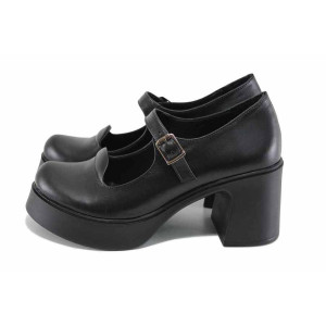 Черни анатомични дамски обувки с висок ток, естествена кожа - ежедневни обувки за есента и зимата N 100023523