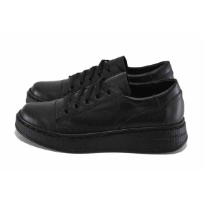 Черни анатомични дамски обувки с равна подметка, естествена кожа - ежедневни обувки за есента и зимата N 100023562