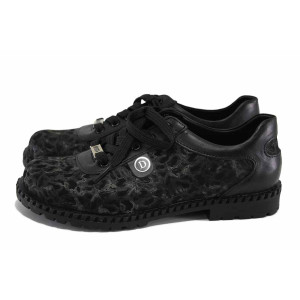 Черни анатомични дамски обувки с равна подметка, естествена кожа - всекидневни обувки за есента и зимата N 100023574