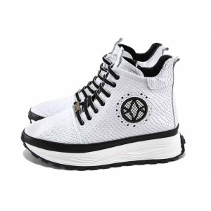 Бели анатомични дамски боти, естествена кожа - ежедневни обувки за есента и зимата N 100023600