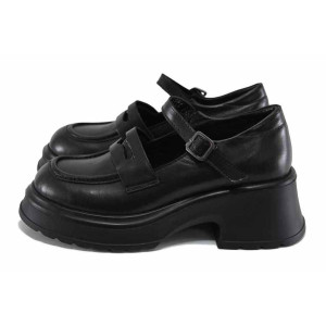 Черни анатомични дамски обувки с платформа, естествена кожа - всекидневни обувки за есента и зимата N 100023601