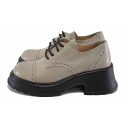 Бежови анатомични дамски обувки с платформа, естествена кожа - ежедневни обувки за есента и зимата N 100023602