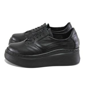 Черни анатомични спортни дамски обувки, естествена кожа - всекидневни обувки за есента и зимата N 100023692