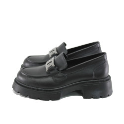 Черни анатомични дамски обувки с равна подметка, естествена кожа - всекидневни обувки за есента и зимата N 100023682