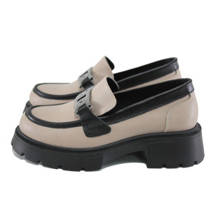 Бежови анатомични дамски обувки с равна подметка, естествена кожа - всекидневни обувки за целогодишно ползване N 100023688