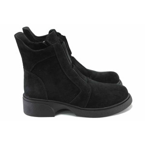 Черни анатомични дамски боти, естествен набук - всекидневни обувки за есента и зимата N 100023697