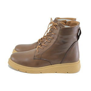 Кафяви анатомични дамски боти, естествена кожа - ежедневни обувки за есента и зимата N 100023766