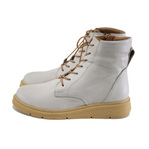 Бежови анатомични дамски боти, естествена кожа - всекидневни обувки за есента и зимата N 100023767