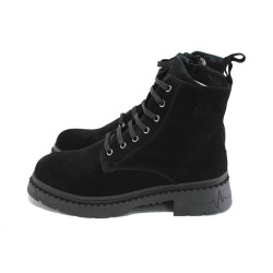 Черни анатомични дамски боти, естествен велур - всекидневни обувки за есента и зимата N 100023887