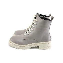 Бежови анатомични дамски боти, естествена кожа - всекидневни обувки за есента и зимата N 100023900