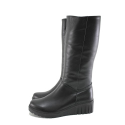 Черни анатомични дамски ботуши, естествена кожа - ежедневни обувки за есента и зимата N 100023909