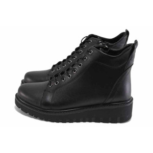 Черни дамски боти, естествена кожа - ежедневни обувки за есента и зимата N 100023950