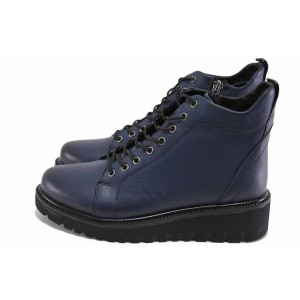 Сини дамски боти, естествена кожа - ежедневни обувки за есента и зимата N 100023951