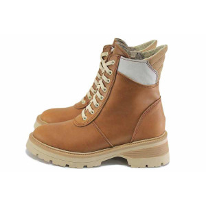 Кафяви дамски боти, естествена кожа - ежедневни обувки за есента и зимата N 100024063