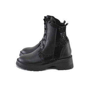 Черни дамски боти, естествена кожа - всекидневни обувки за есента и зимата N 100024064