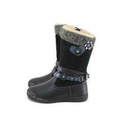 Черни анатомични детски ботушки, естествена кожа - всекидневни обувки за есента и зимата N 100022992