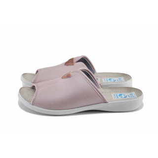 Розови дамски чехли, здрава еко-кожа - ежедневни обувки за лятото N 100023343