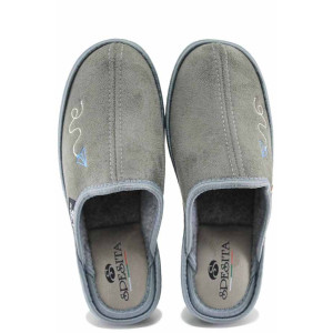 Сиви анатомични домашни чехли, текстилна материя - равни обувки за есента и зимата N 100023657