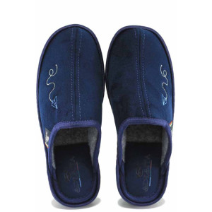 Тъмносини анатомични домашни чехли, текстилна материя - ежедневни обувки за есента и зимата N 100023658