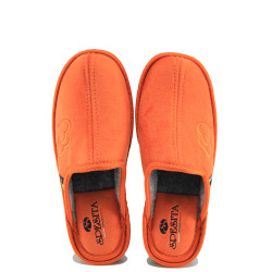 Оранжеви анатомични домашни чехли, текстилна материя - равни обувки за есента и зимата N 100023666