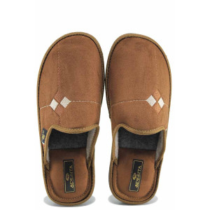 Кафяви анатомични домашни чехли, текстилна материя - всекидневни обувки за есента и зимата N 100023668