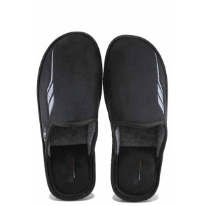 Черни анатомични домашни чехли, текстилна материя - равни обувки за есента и зимата N 100023669