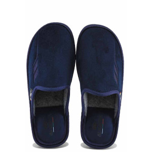 Тъмносини анатомични домашни чехли, текстилна материя - ежедневни обувки за есента и зимата N 100023670