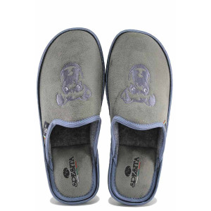 Сиви анатомични домашни чехли, текстилна материя - равни обувки за есента и зимата N 100023672