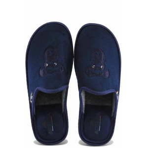 Тъмносини анатомични домашни чехли, текстилна материя - ежедневни обувки за есента и зимата N 100023673