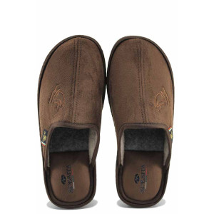 Кафяви анатомични домашни чехли, текстилна материя - равни обувки за есента и зимата N 100023675