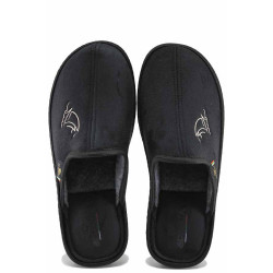 Черни анатомични домашни чехли, текстилна материя - ежедневни обувки за есента и зимата N 100023676