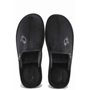 Черни анатомични домашни чехли, текстилна материя - ежедневни обувки за есента и зимата N 100023676