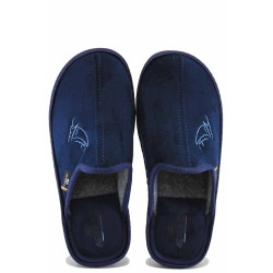 Тъмносини анатомични домашни чехли, текстилна материя - равни обувки за есента и зимата N 100023678