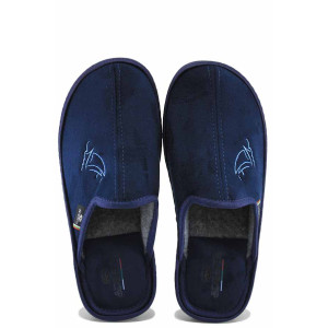 Тъмносини анатомични домашни чехли, текстилна материя - равни обувки за есента и зимата N 100023678