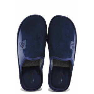 Тъмносини анатомични домашни чехли, текстилна материя - ежедневни обувки за есента и зимата N 100023679