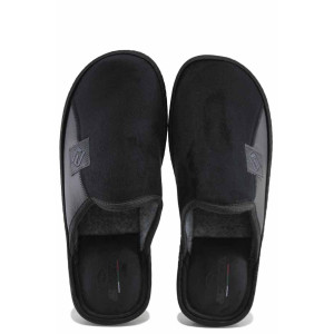 Черни анатомични домашни чехли, текстилна материя - равни обувки за есента и зимата N 100023681