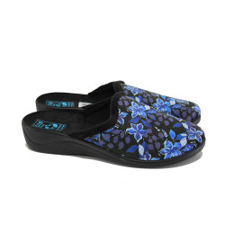 Сини анатомични домашни чехли, текстилна материя - равни обувки за есента и зимата N 100023807