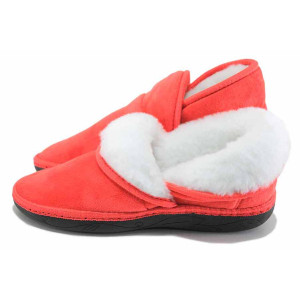 Коралови анатомични домашни чехли, текстилна материя - равни обувки за есента и зимата N 100023978