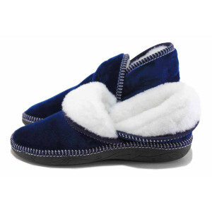 Тъмносини анатомични домашни чехли, текстилна материя - ежедневни обувки за есента и зимата N 100023979