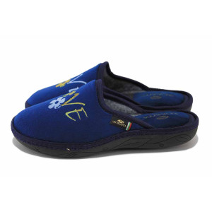 Тъмносини анатомични домашни чехли, текстилна материя - ежедневни обувки за есента и зимата N 100023982