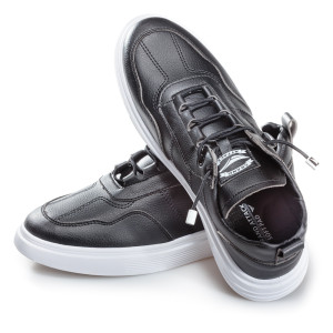 Черни мъжки маратонки, здрава еко-кожа - спортни кецове за пролетта и есента N 100024059