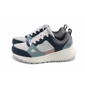 Сини анатомични дамски маратонки, еко-кожа и текстилна материя - всекидневни обувки за пролетта и лятото N 100022786